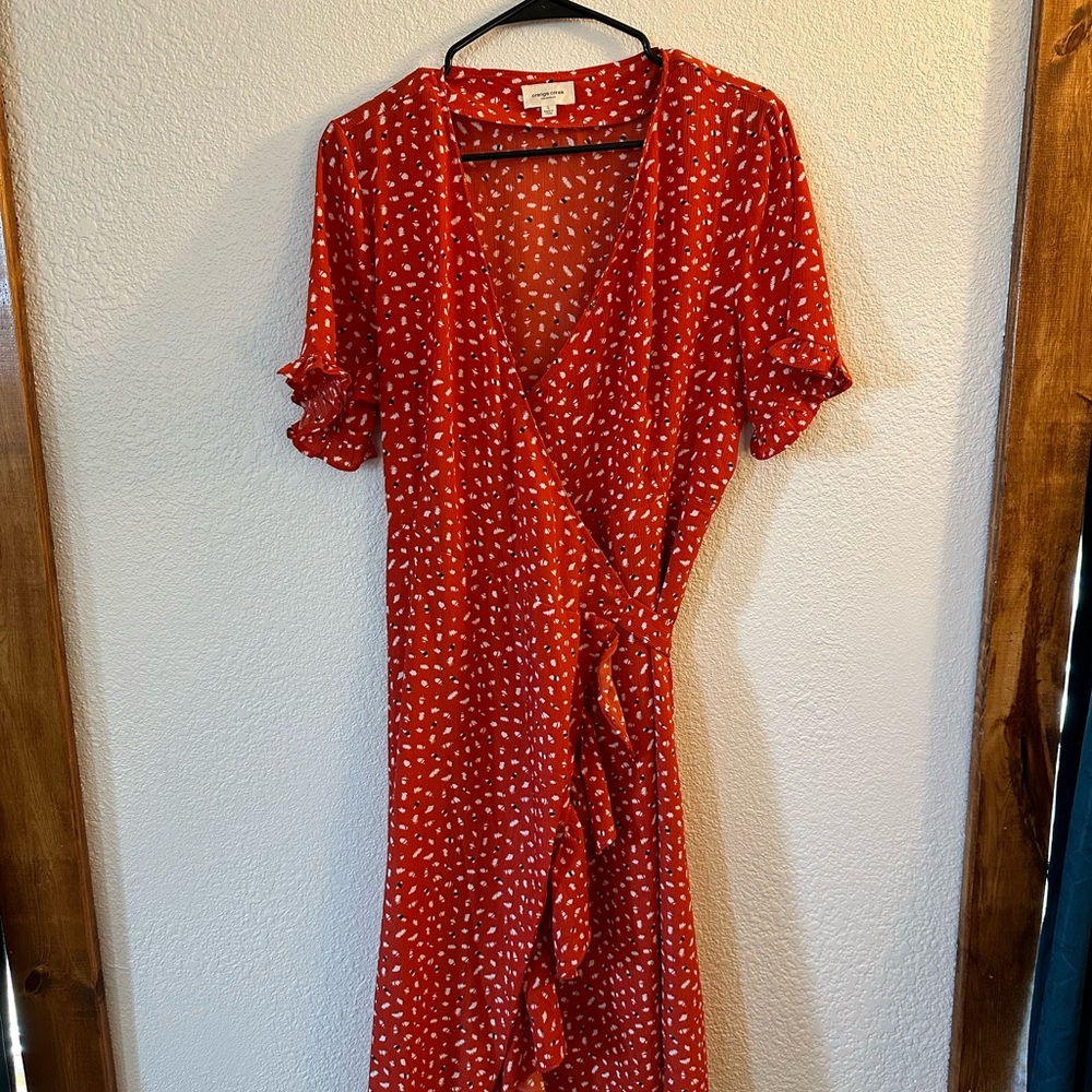 Deep Orange Midi Wrap Dress
